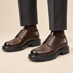 Dark Brown Cap-Toe Derby Shoes with Metal Eyelets — DIVINCH hero image
