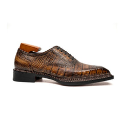 Brown Croc Norwegian Brogue Oxfords DIVINCH