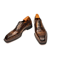 Brown Croc Norwegian Brogue Oxfords DIVINCH