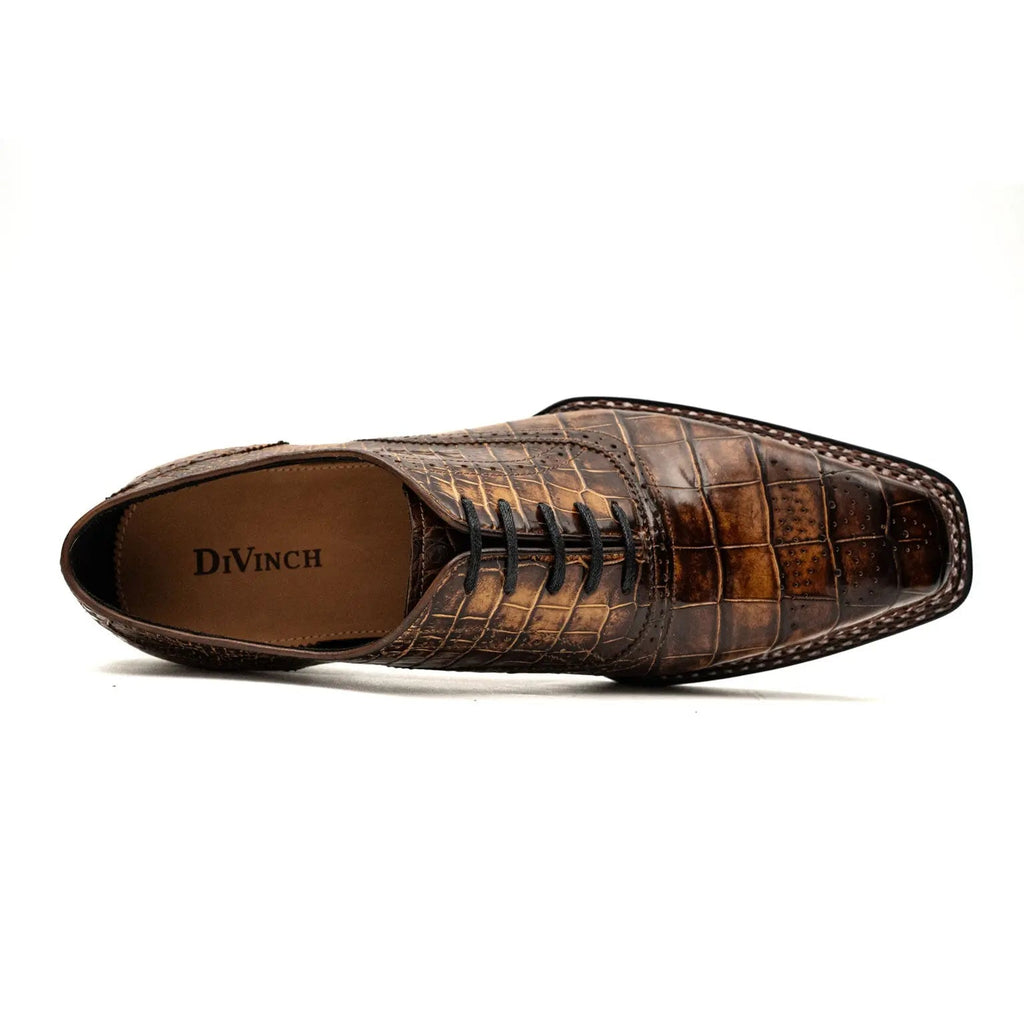 Brown Croc Norwegian Brogue Oxfords DIVINCH