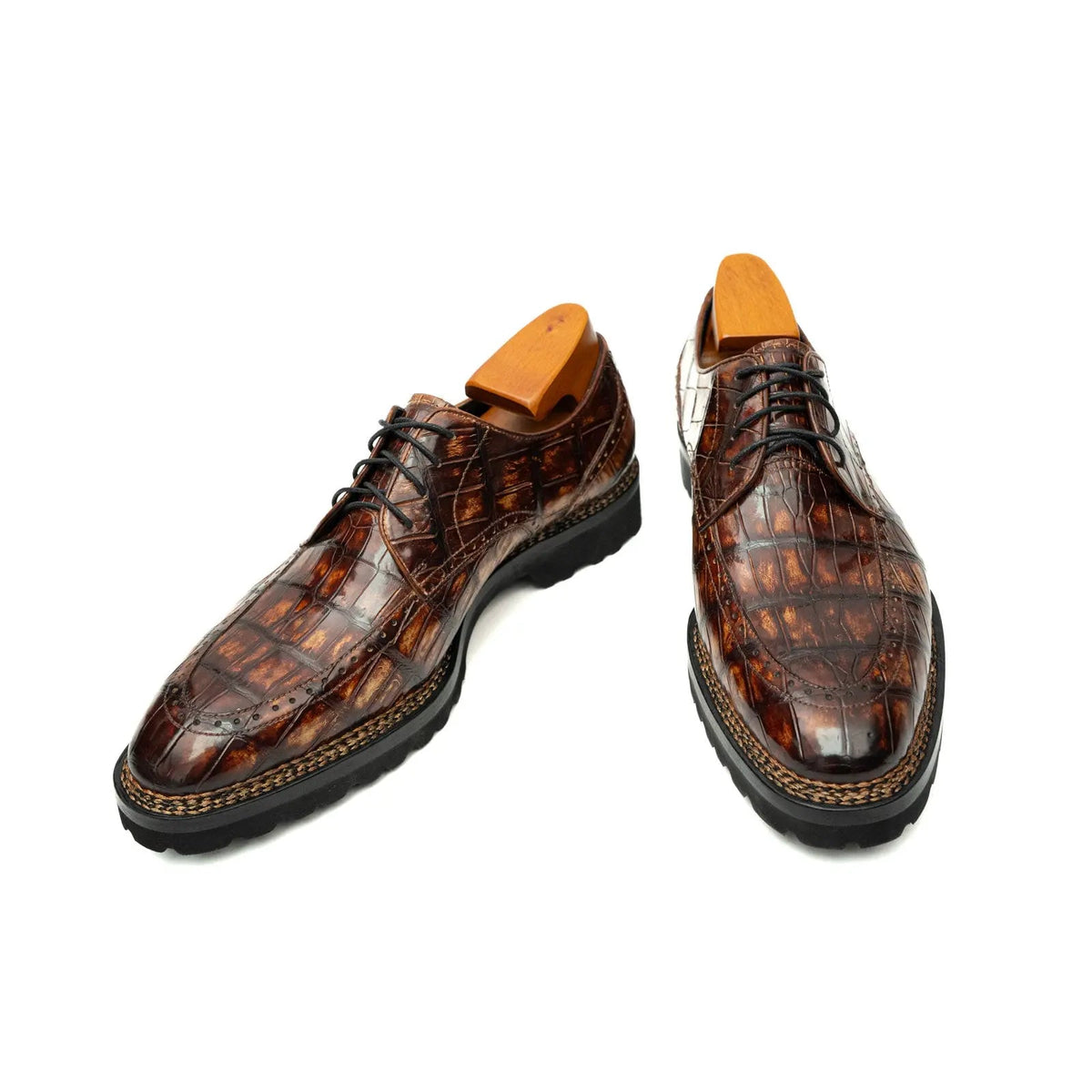 Brown Croc Texture Norwegian Brogue Derbies DIVINCH