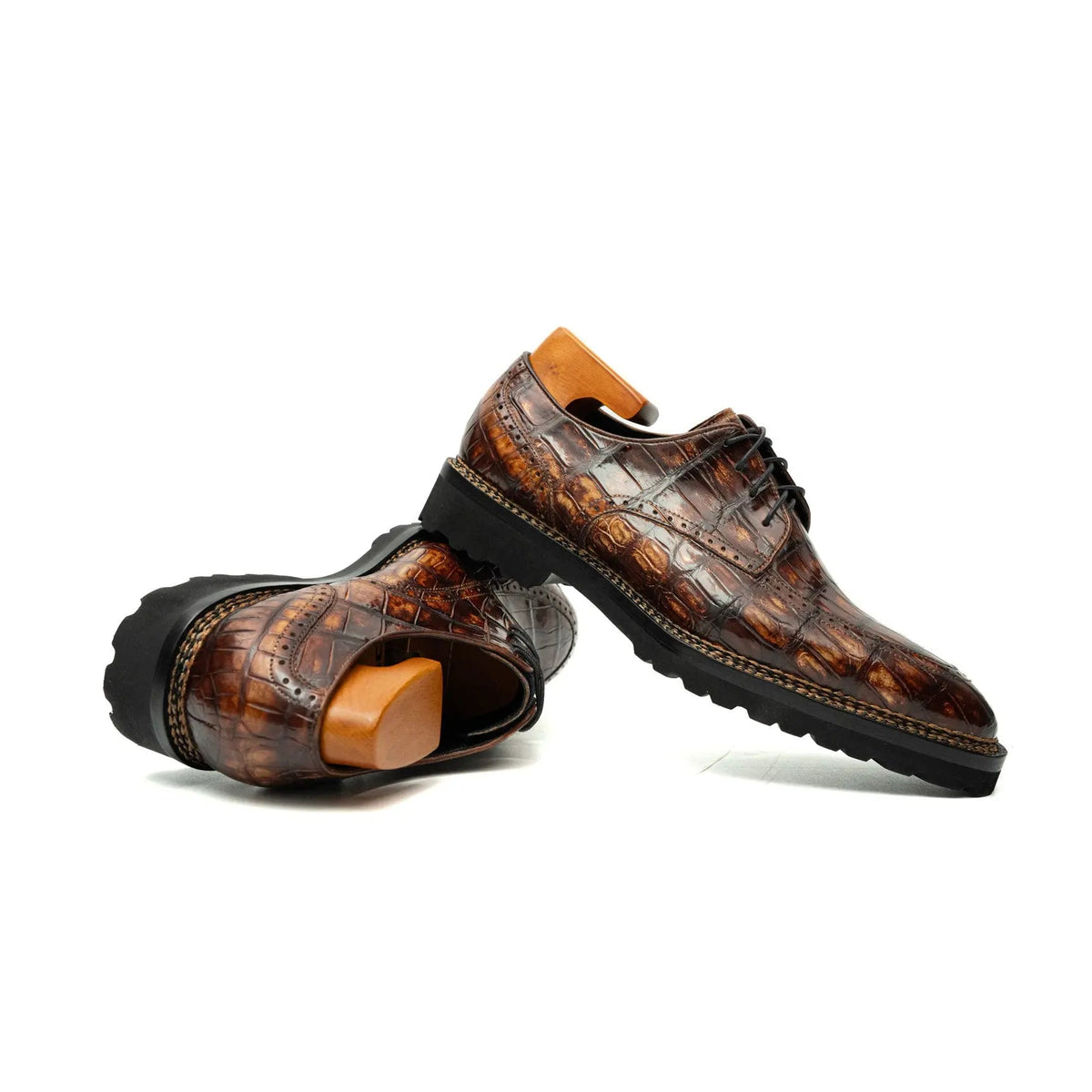 Brown Croc Texture Norwegian Brogue Derbies DIVINCH