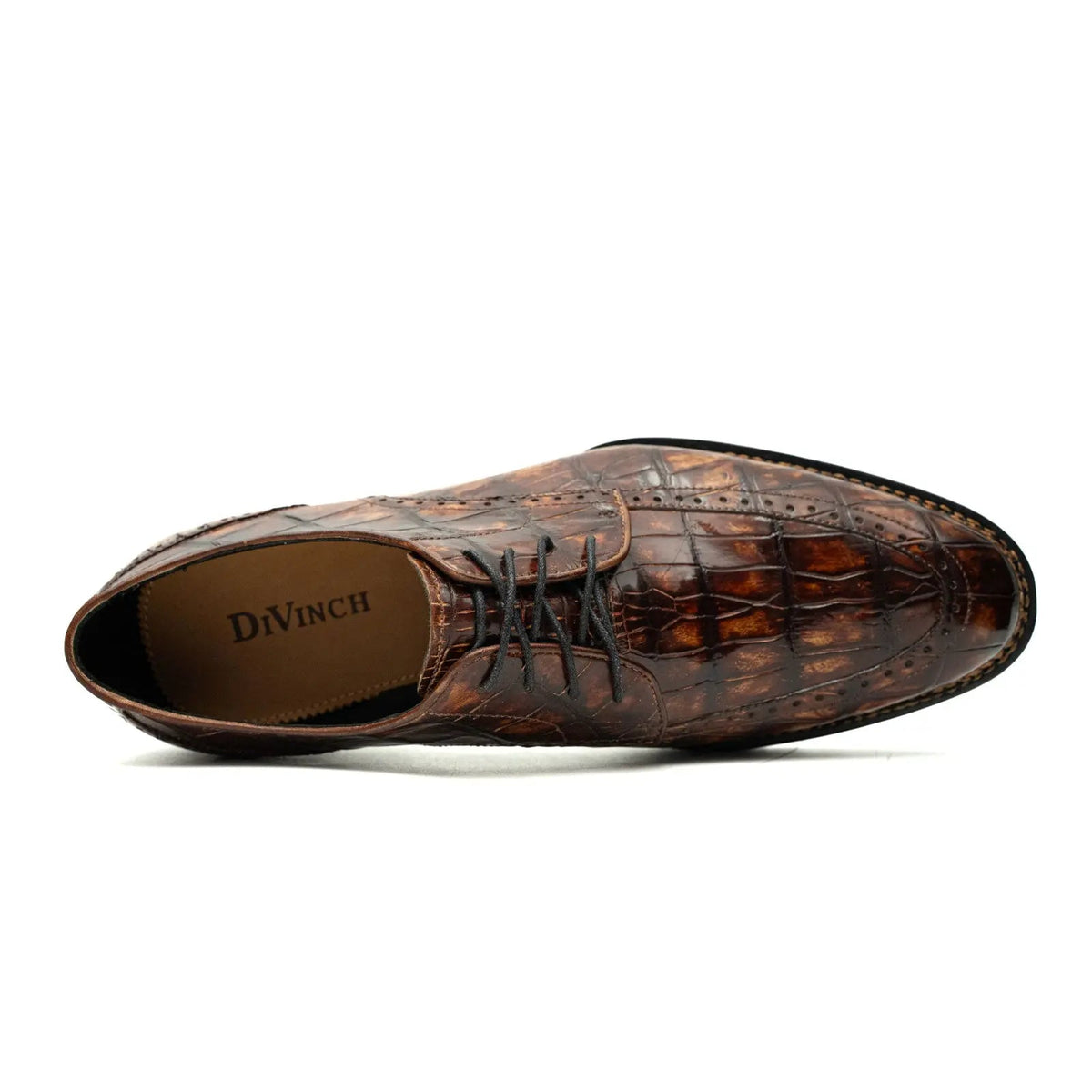 Brown Croc Texture Norwegian Brogue Derbies DIVINCH