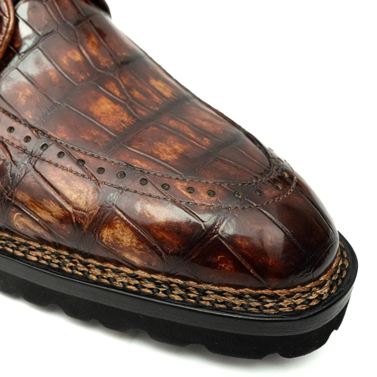 Brown Croc Texture Norwegian Brogue Derbies DIVINCH
