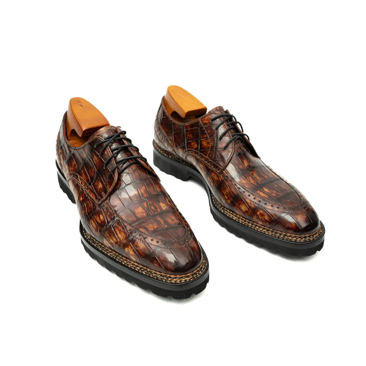 Brown Croc Texture Norwegian Brogue Derbies DIVINCH