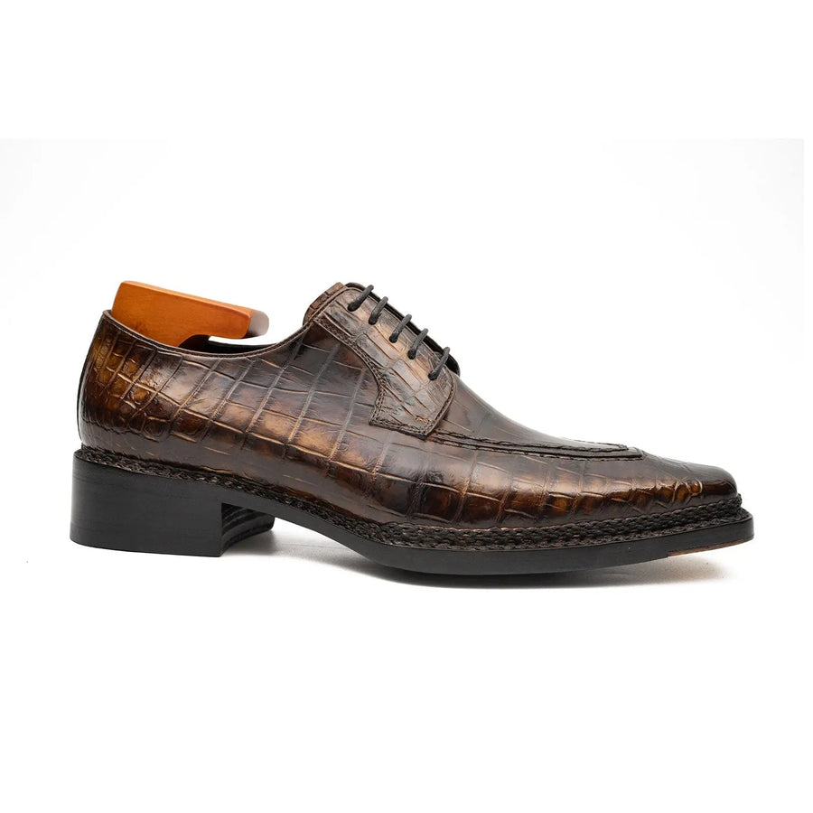 Brown Crocodile Derby Shoes Goodyear Norwegian 8014 DIVINCH