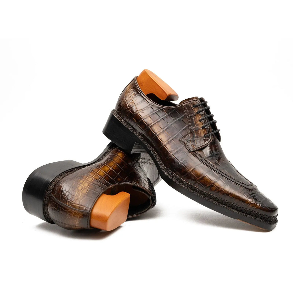 Brown Crocodile Derby Shoes Goodyear Norwegian 8014 DIVINCH