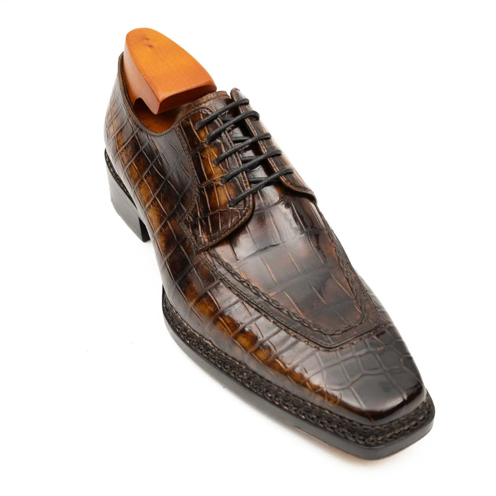 Brown Crocodile Derby Shoes Goodyear Norwegian 8014 DIVINCH