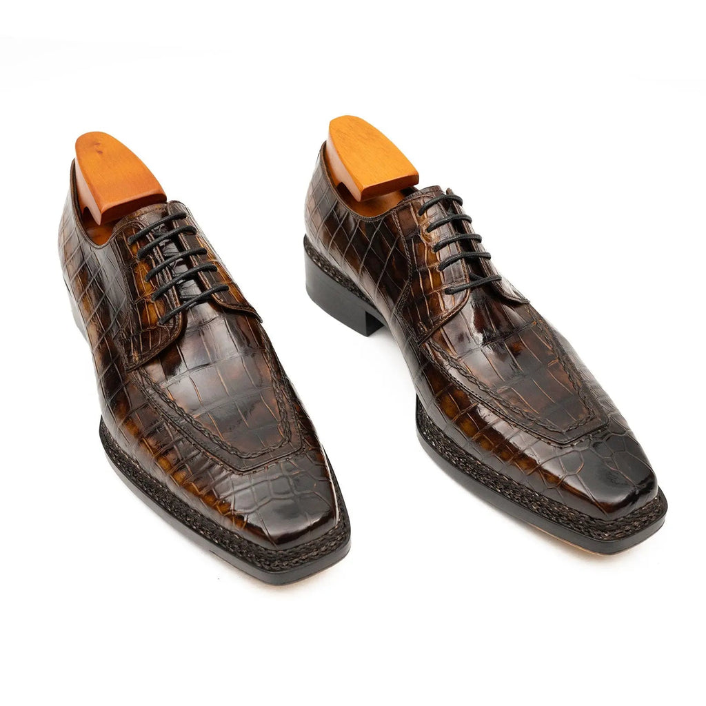 Brown Crocodile Derby Shoes Goodyear Norwegian 8014 DIVINCH