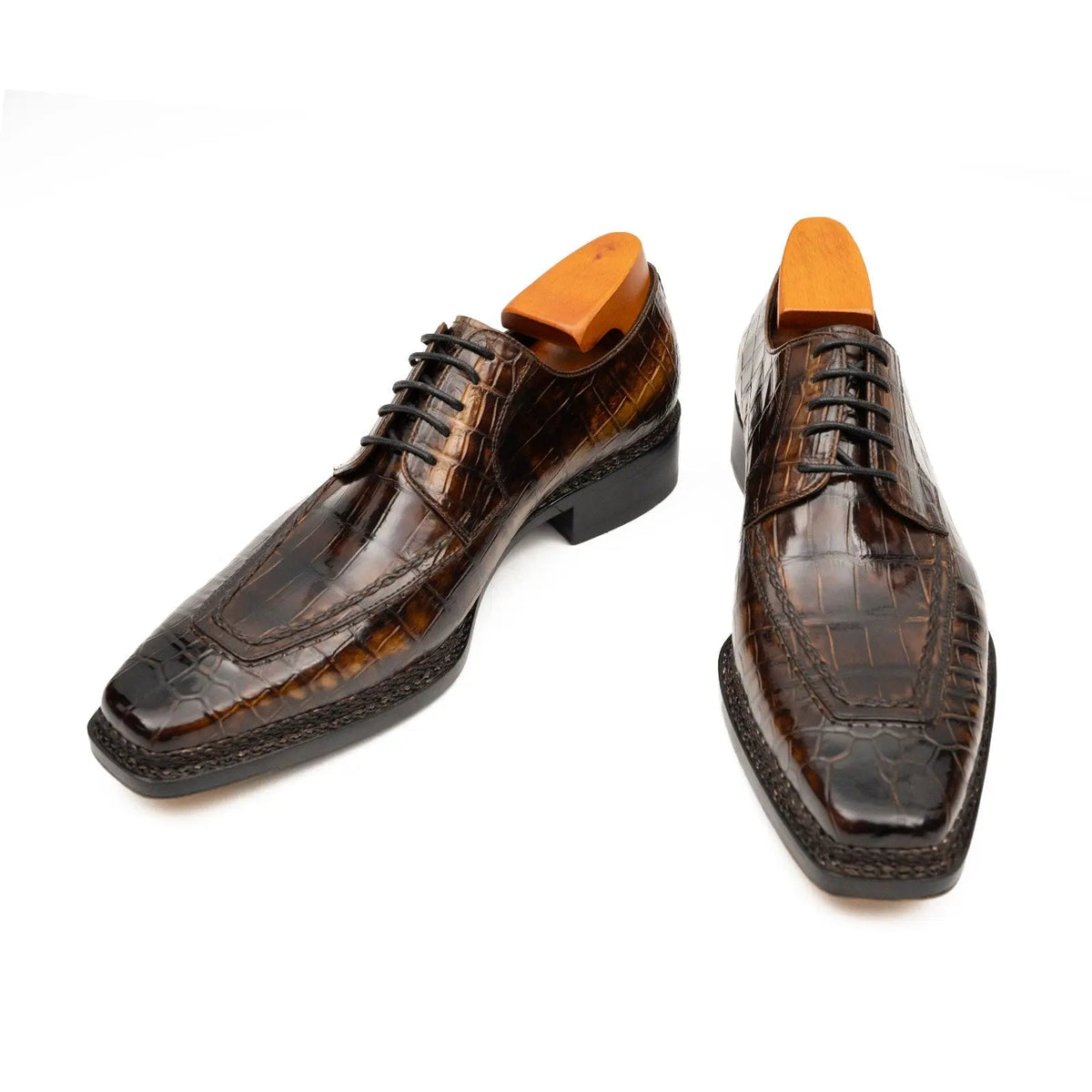 Brown Crocodile Derby Shoes Goodyear Norwegian 8014 DIVINCH