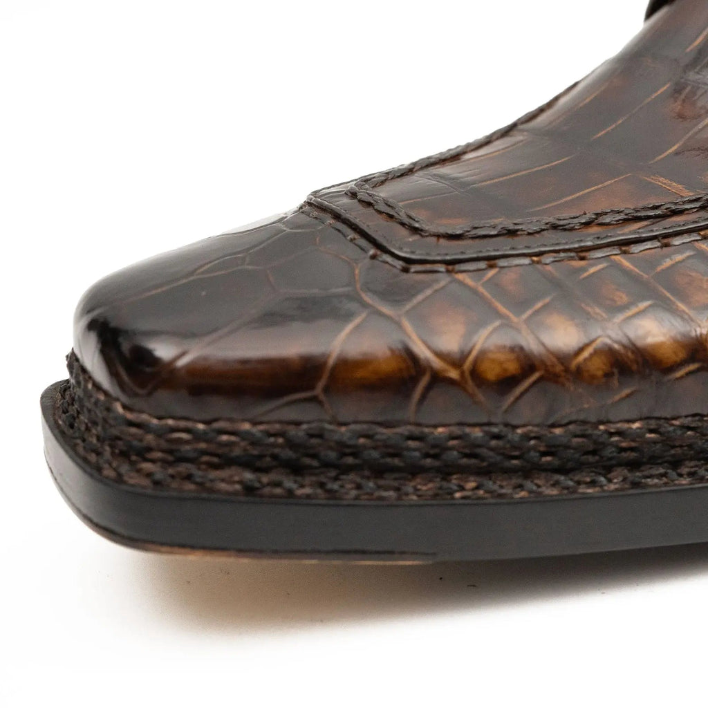 Brown Crocodile Derby Shoes Goodyear Norwegian 8014 DIVINCH