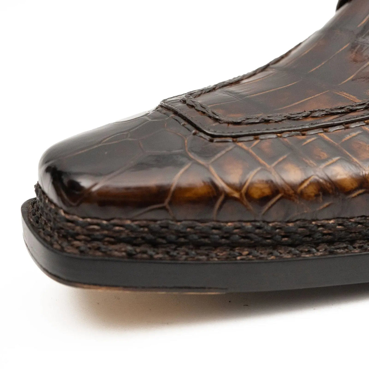 Brown Crocodile Derby Shoes Goodyear Norwegian 8014 DIVINCH