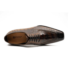 Brown Crocodile Derby Shoes Goodyear Norwegian 8014 DIVINCH