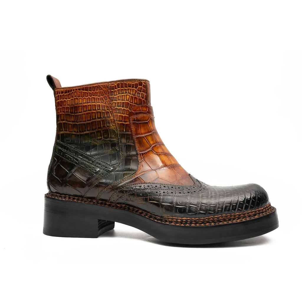 Brown Crocodile Leather Boots Goodyear Norwegian Welt 8013 DIVINCH