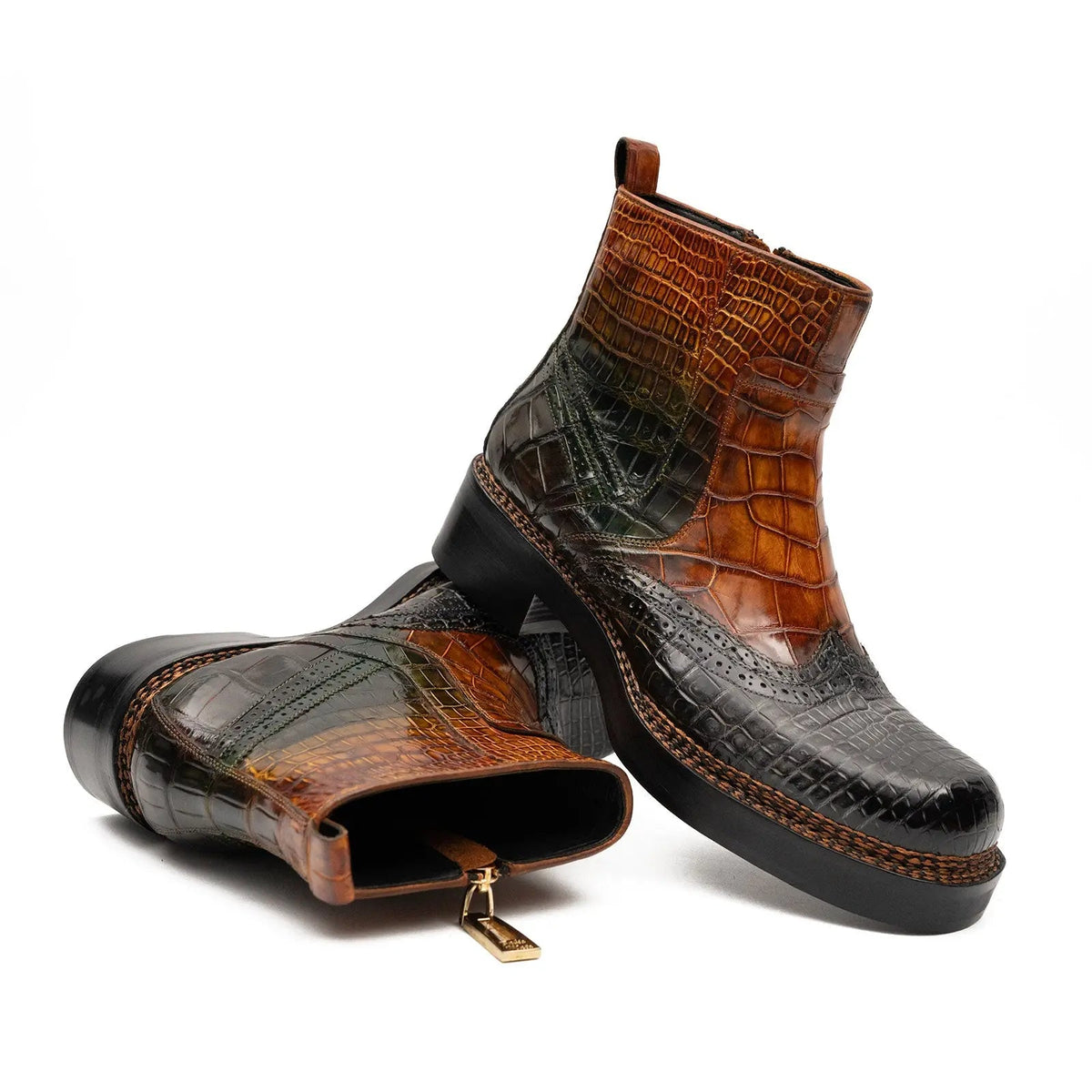 Brown Crocodile Leather Boots Goodyear Norwegian Welt 8013 DIVINCH