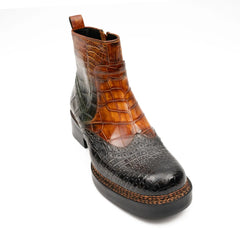 Brown Crocodile Leather Boots Goodyear Norwegian Welt 8013 DIVINCH
