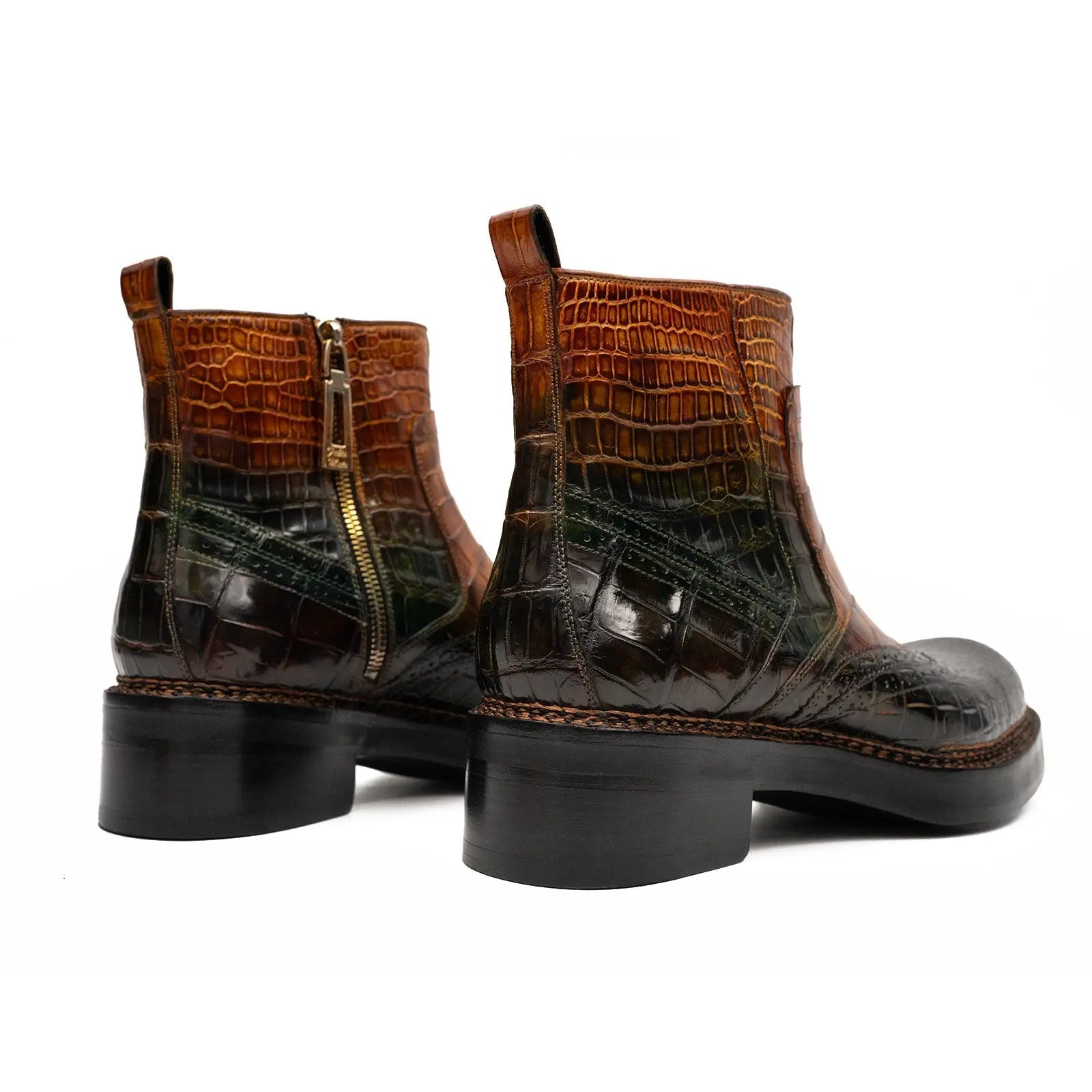 Brown Crocodile Leather Boots Goodyear Norwegian Welt 8013 DIVINCH