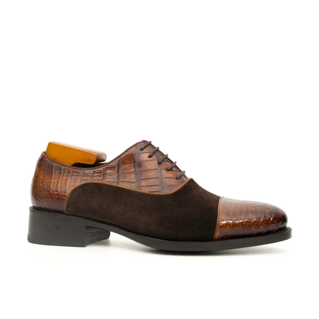 Brown Crocodile & Suede Oxford Shoes DIVINCH