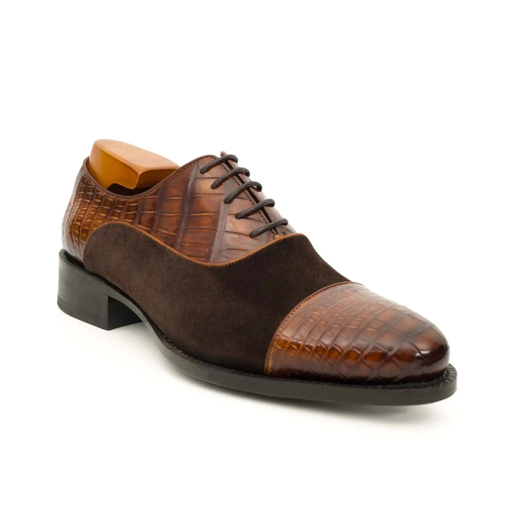 Brown Crocodile & Suede Oxford Shoes DIVINCH
