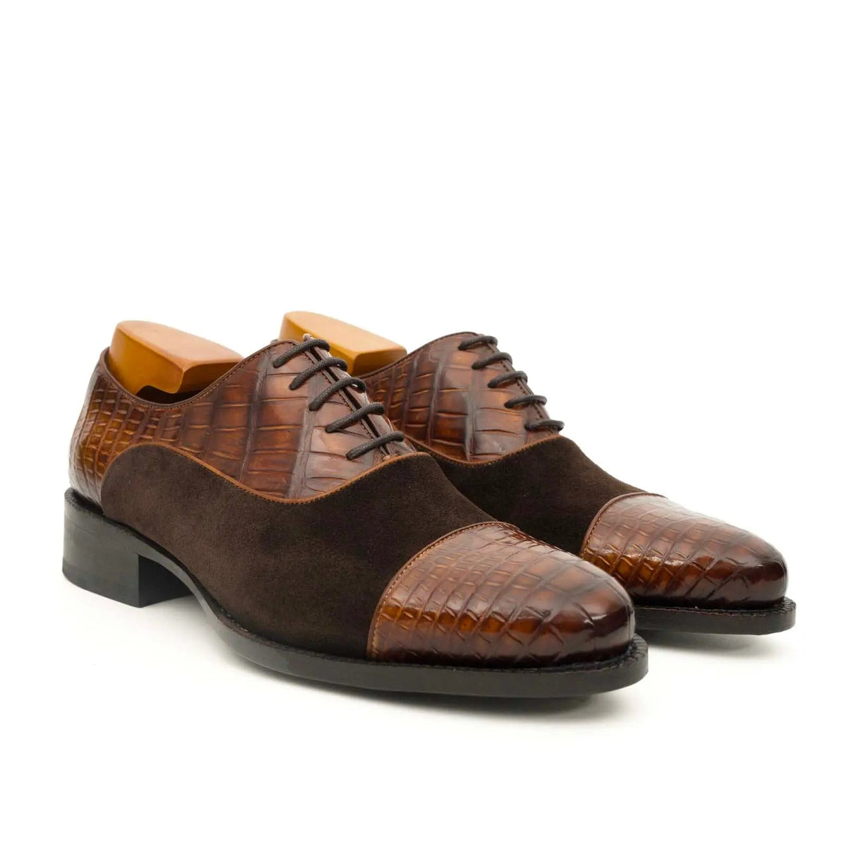 Brown Crocodile & Suede Oxford Shoes DIVINCH