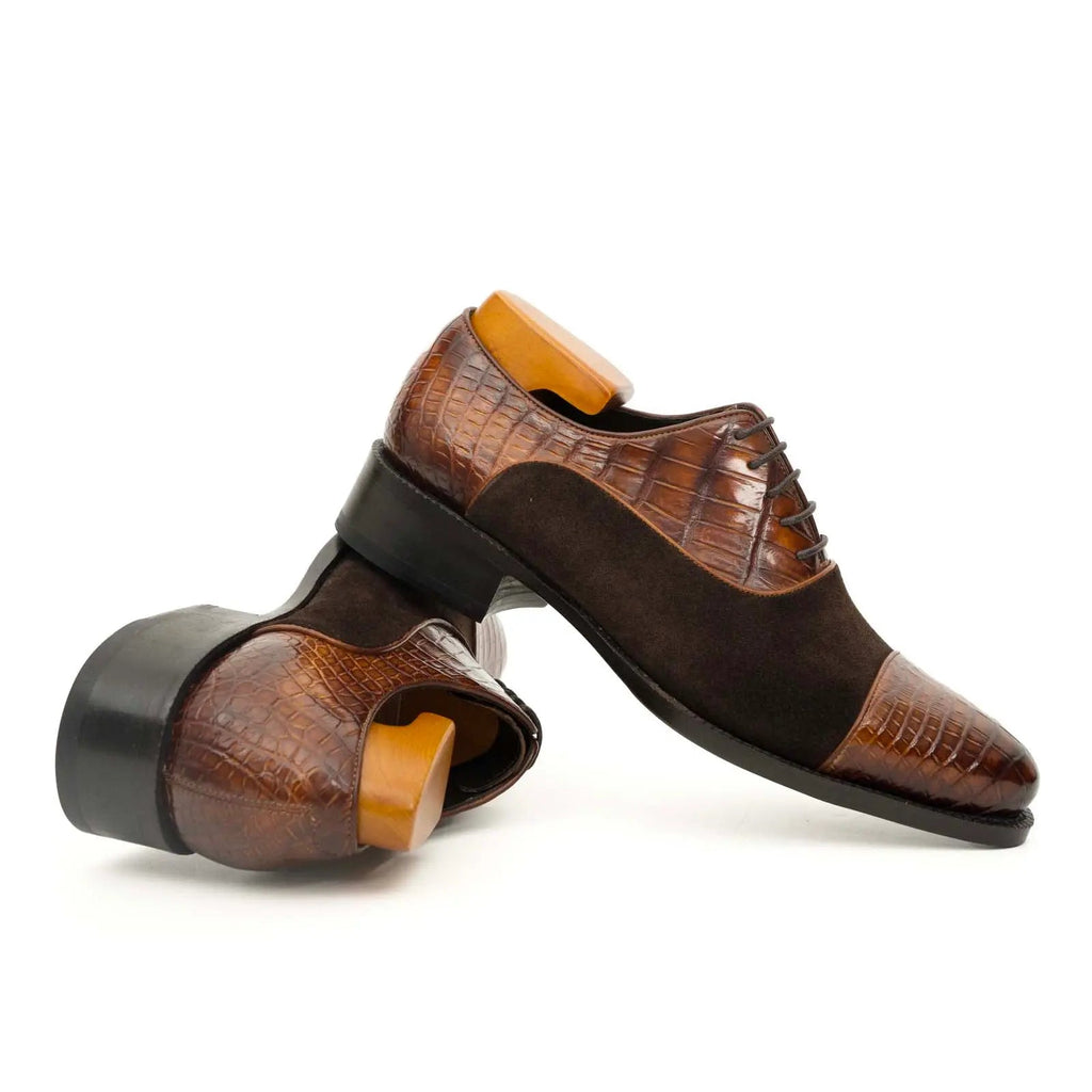 Brown Crocodile & Suede Oxford Shoes DIVINCH