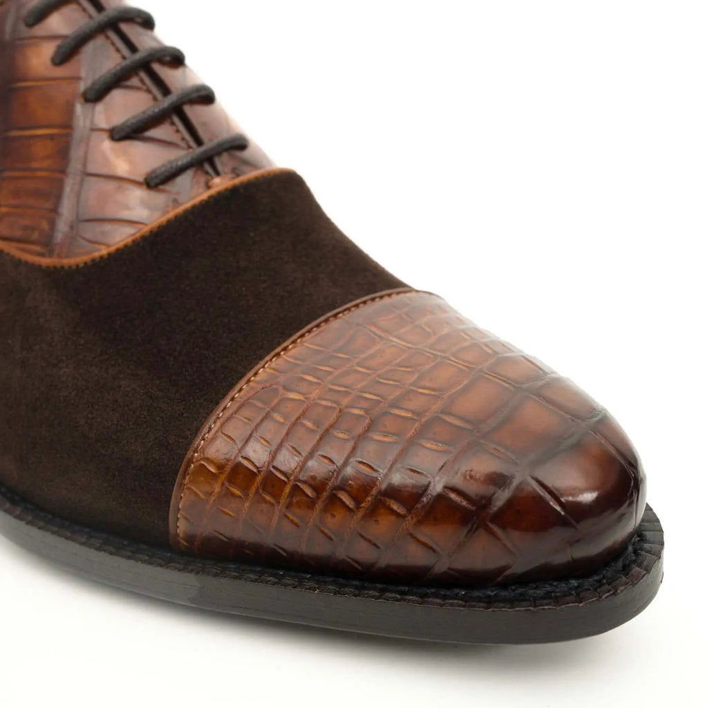 Brown Crocodile & Suede Oxford Shoes DIVINCH