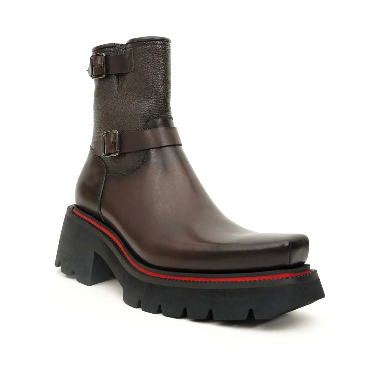 Brown Double-Buckle Platform Boots DIVINCH