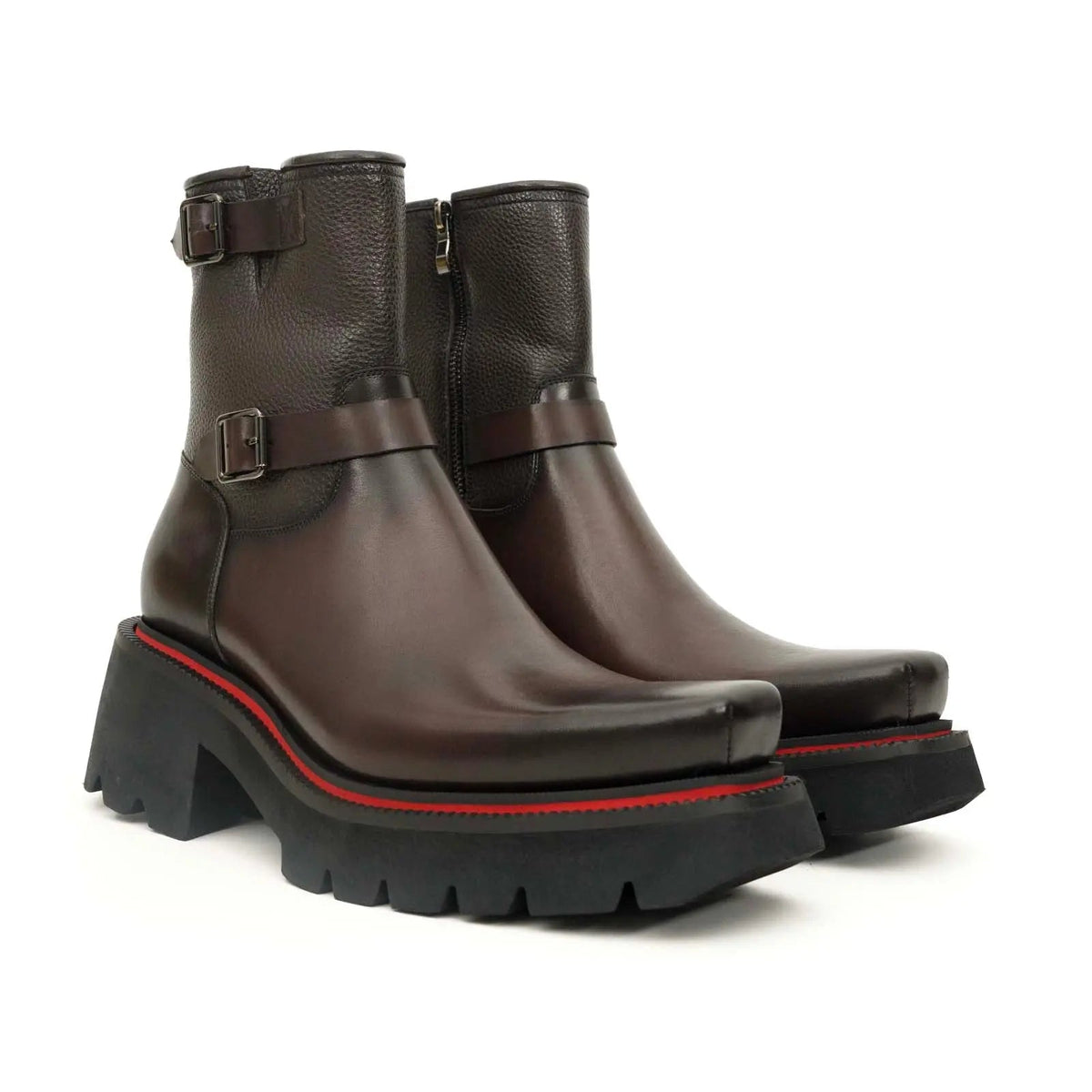 Brown Double-Buckle Platform Boots DIVINCH
