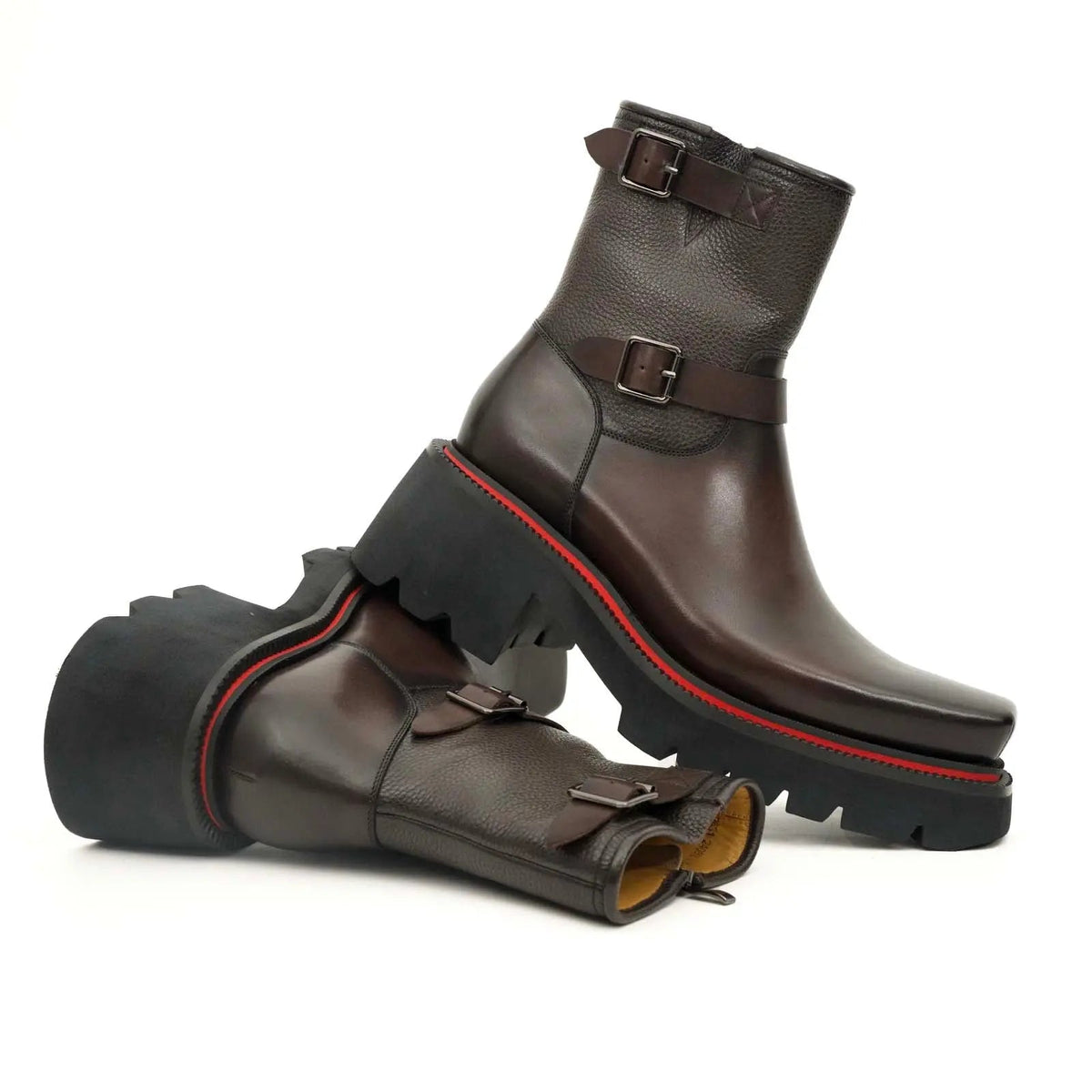 Brown Double-Buckle Platform Boots DIVINCH