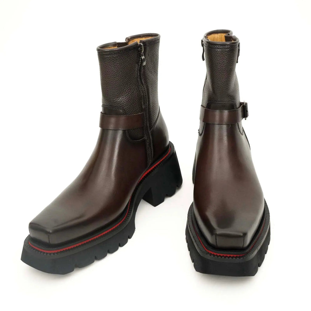 Brown Double-Buckle Platform Boots DIVINCH
