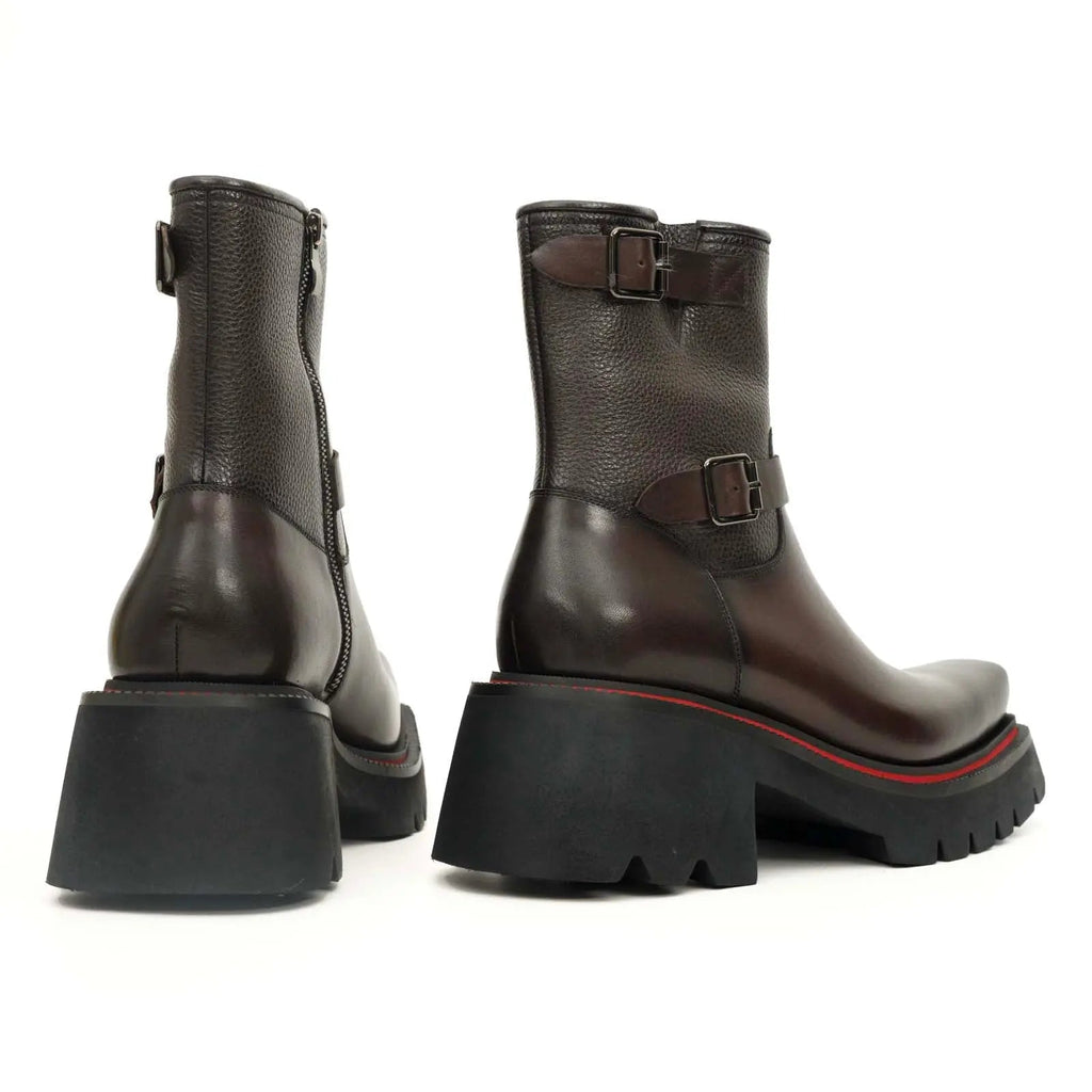 Brown Double-Buckle Platform Boots DIVINCH