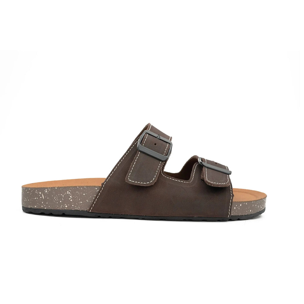 Brown Double - Strap Buckle Slide Sandals DIVINCH