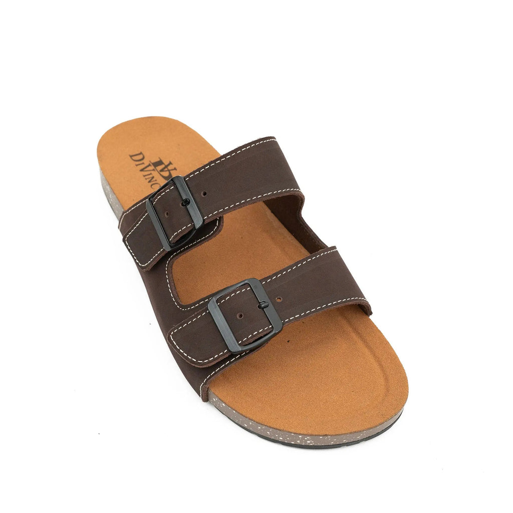 Brown Double - Strap Buckle Slide Sandals DIVINCH