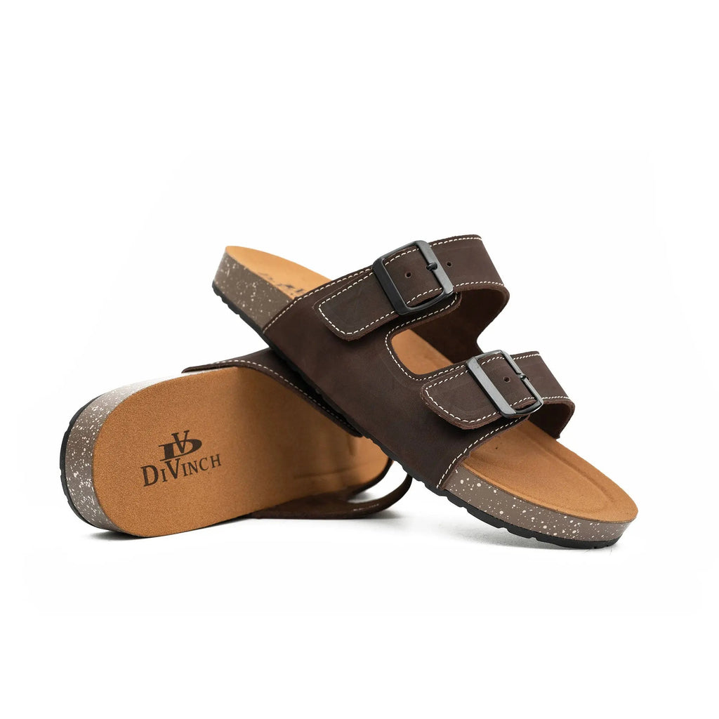Brown Double - Strap Buckle Slide Sandals DIVINCH