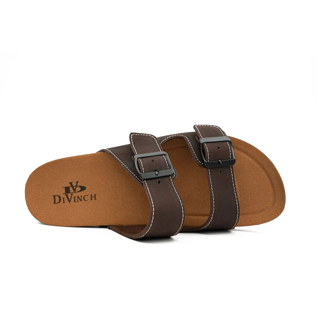 Brown Double - Strap Buckle Slide Sandals DIVINCH