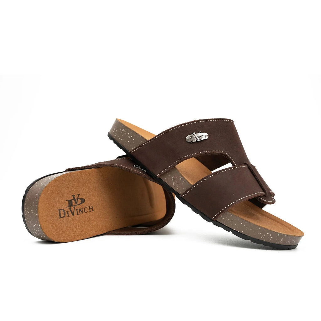 Brown Double - Strap Slide Sandals DIVINCH