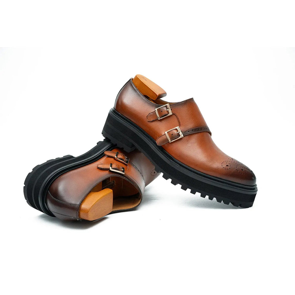Brown Dual-Buckle Chunky Sole Brogues Divinch
