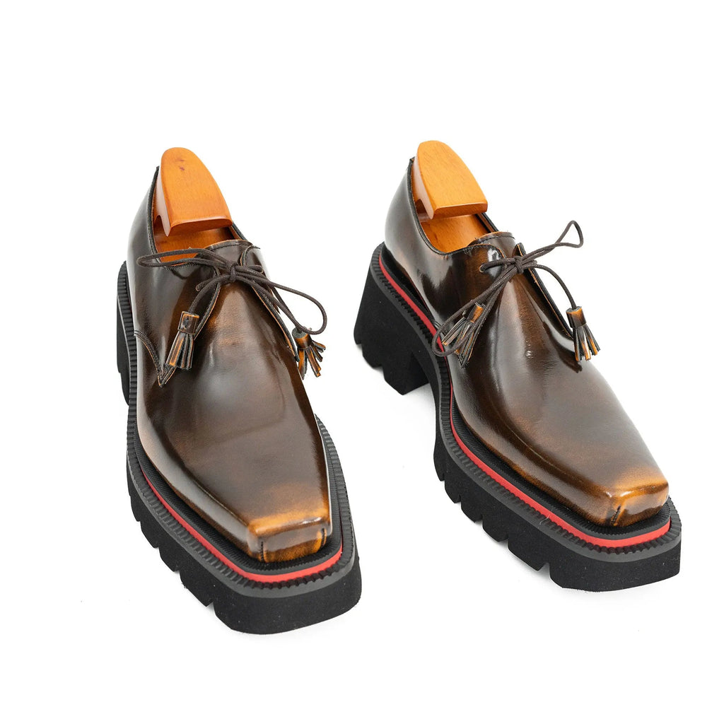 Brown Patent Leather Chunky Sole Derby Shoes¡ꡧ?¡À¡À?¡ê? Divinch