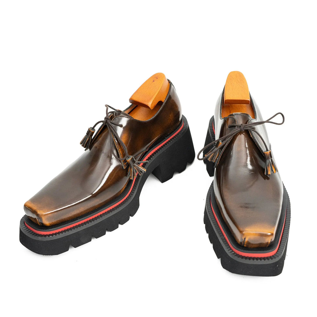 Brown Patent Leather Chunky Sole Derby Shoes¡ꡧ?¡À¡À?¡ê? Divinch