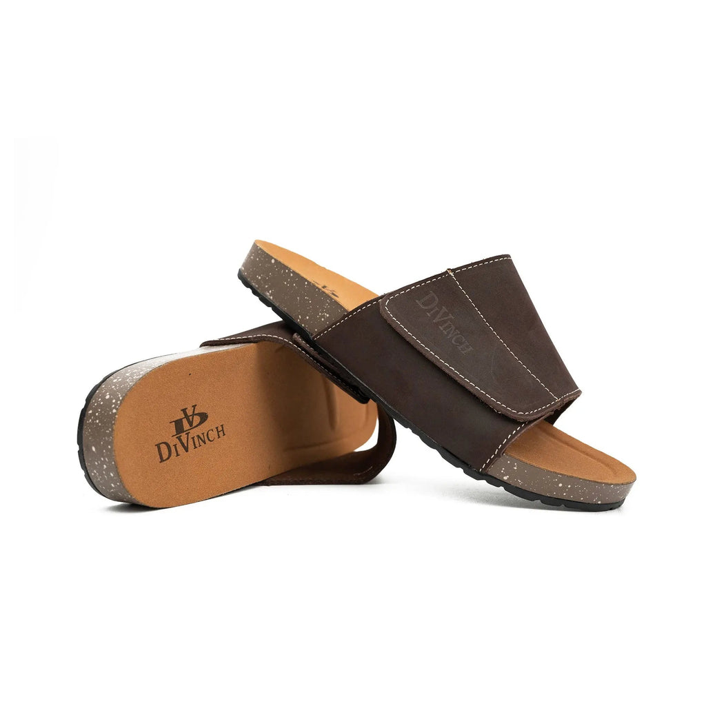 Brown Single - Strap Slide Sandals DIVINCH