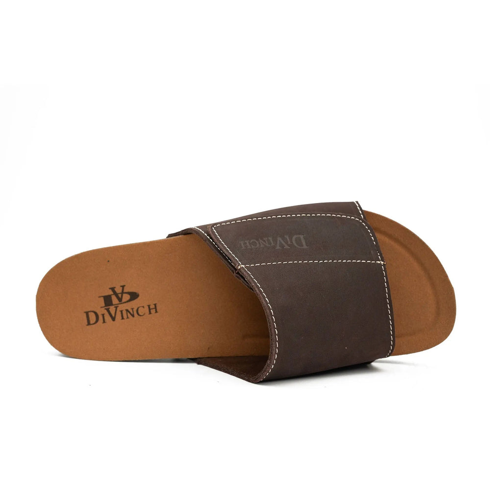 Brown Single - Strap Slide Sandals DIVINCH