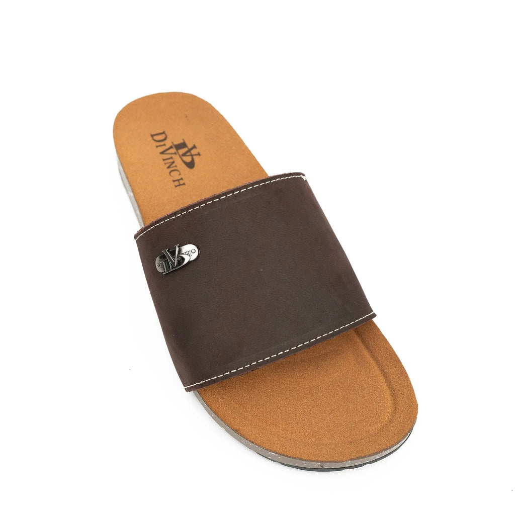 Brown Single - Strap Slide Sandals DIVINCH