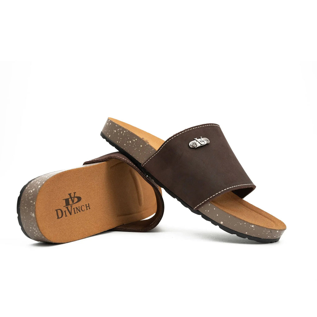 Brown Single - Strap Slide Sandals DIVINCH