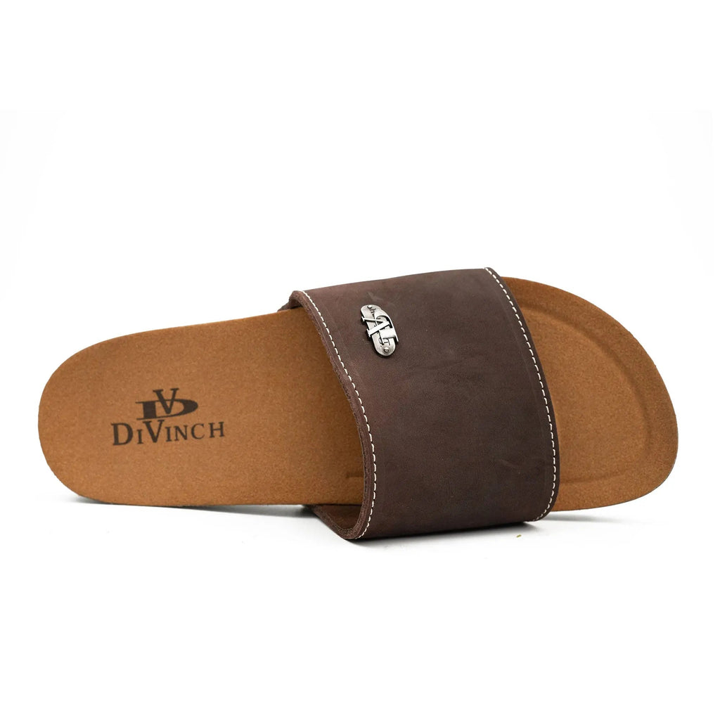 Brown Single - Strap Slide Sandals DIVINCH