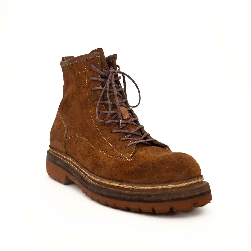 Brown Suede Lace-Up Combat Boots DIVINCH