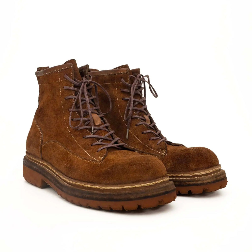 Brown Suede Lace-Up Combat Boots DIVINCH