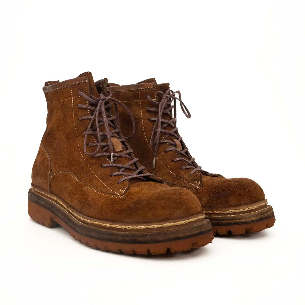 Brown Suede Lace-Up Combat Boots DIVINCH