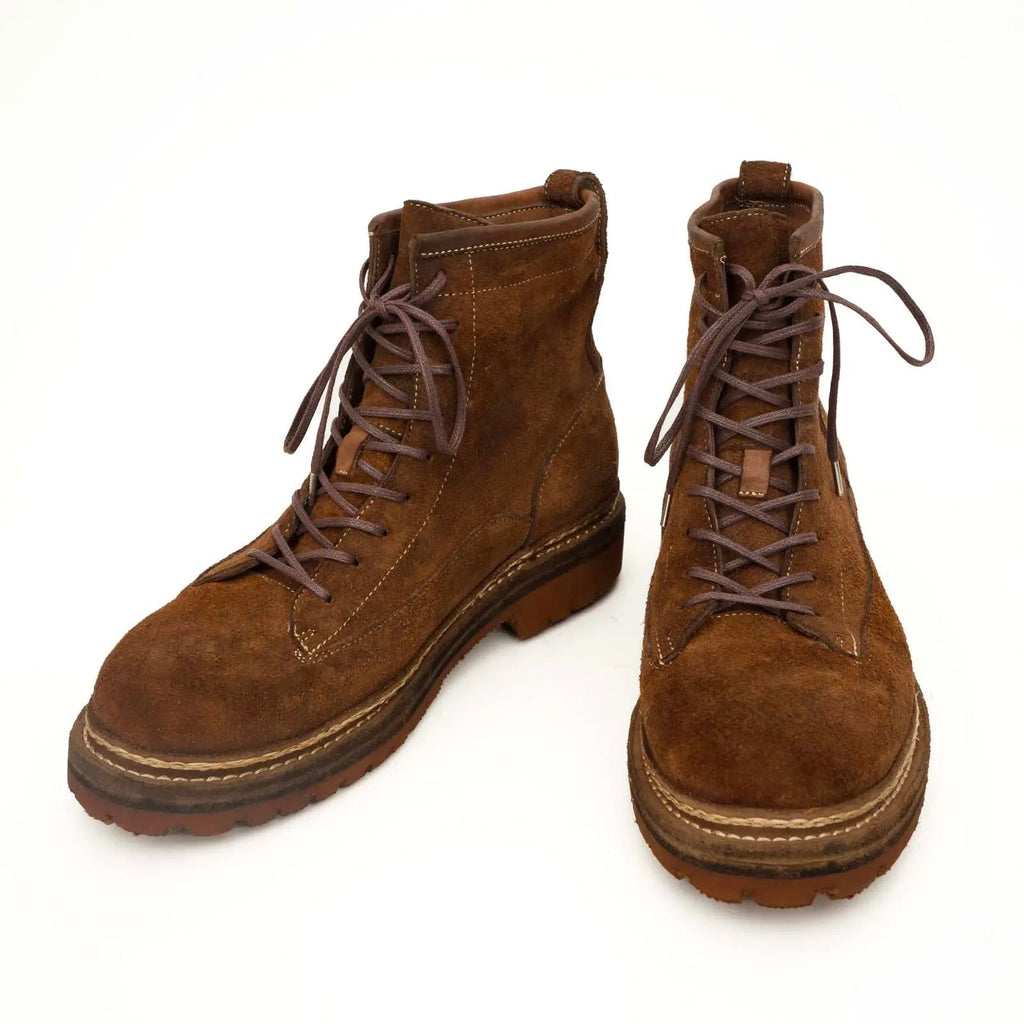 Brown Suede Lace-Up Combat Boots DIVINCH