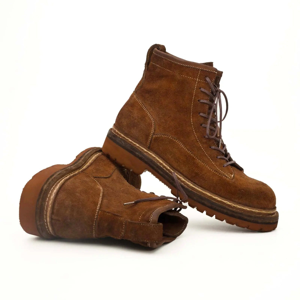Brown Suede Lace-Up Combat Boots DIVINCH