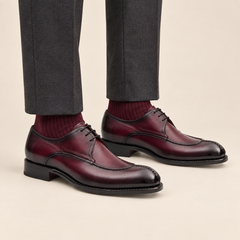 Burgundy Apron-Toe Derby Shoes with Polished Finish